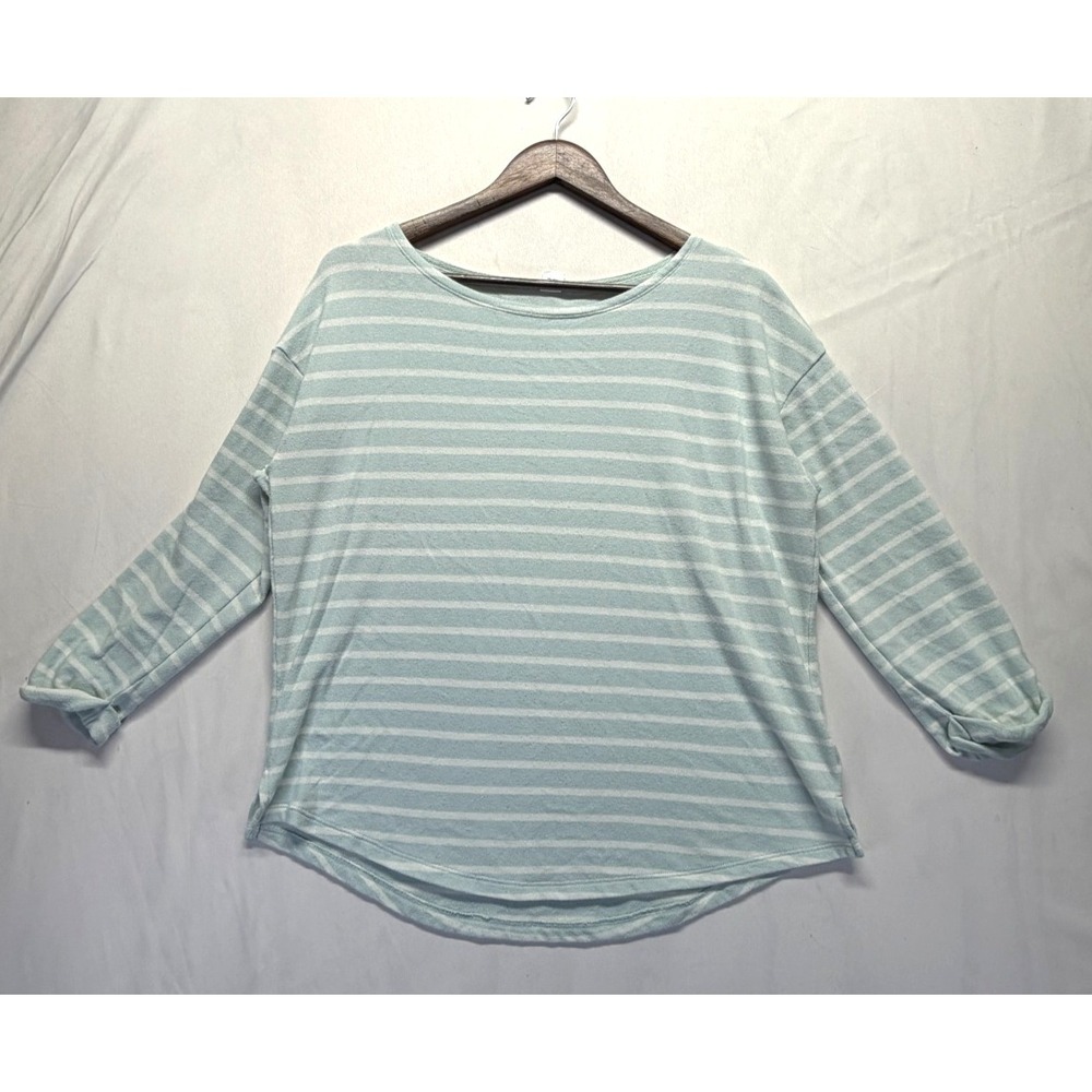Old Navy Blouse Top Womens Large Mint Green White Striped Cotton Roll Tab Sleeve
